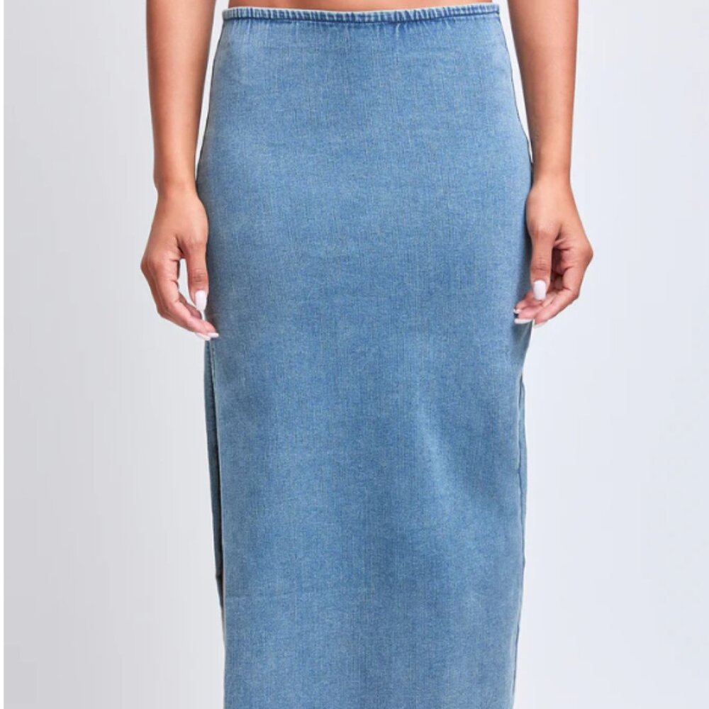 YMI Junior Pull On Side Slit Denim Maxi Skirt